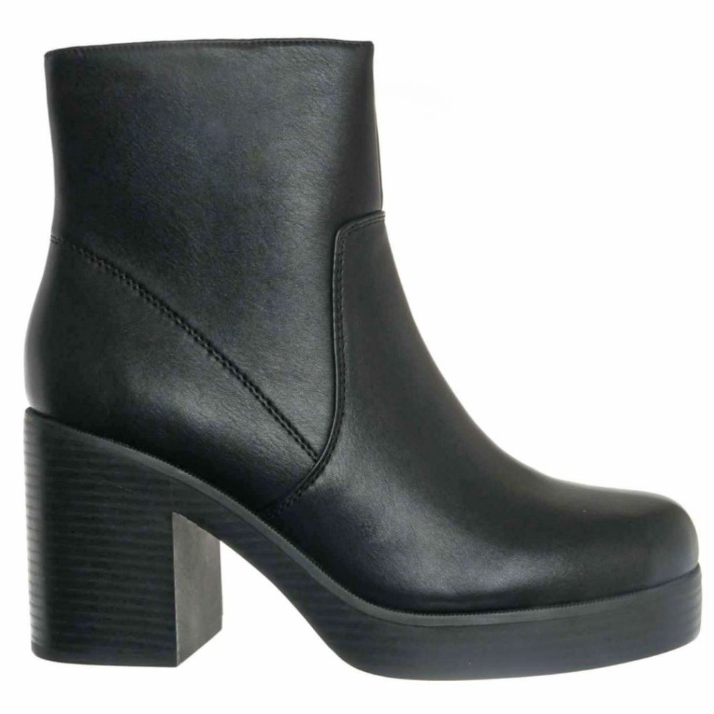Black Chunky Heel Platform Ankle Boots Booties